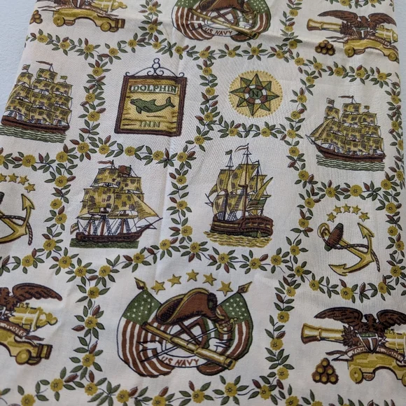 Vintage Nautical Sailboat Fabric – Ships, Anchors & Eagles Dolphin Inn Motif - Picture 2 of 5